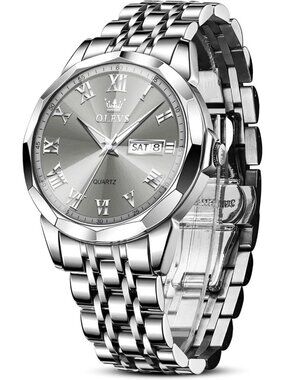 Mens Silver Grey Analog Quartz Numerals Classic Luxury Luminous Waterproof Watch
